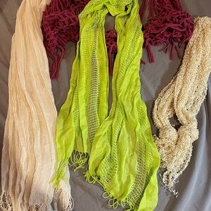 Women's Scarf Set‎ - Lime Green, Cream, and Burgundy - OS